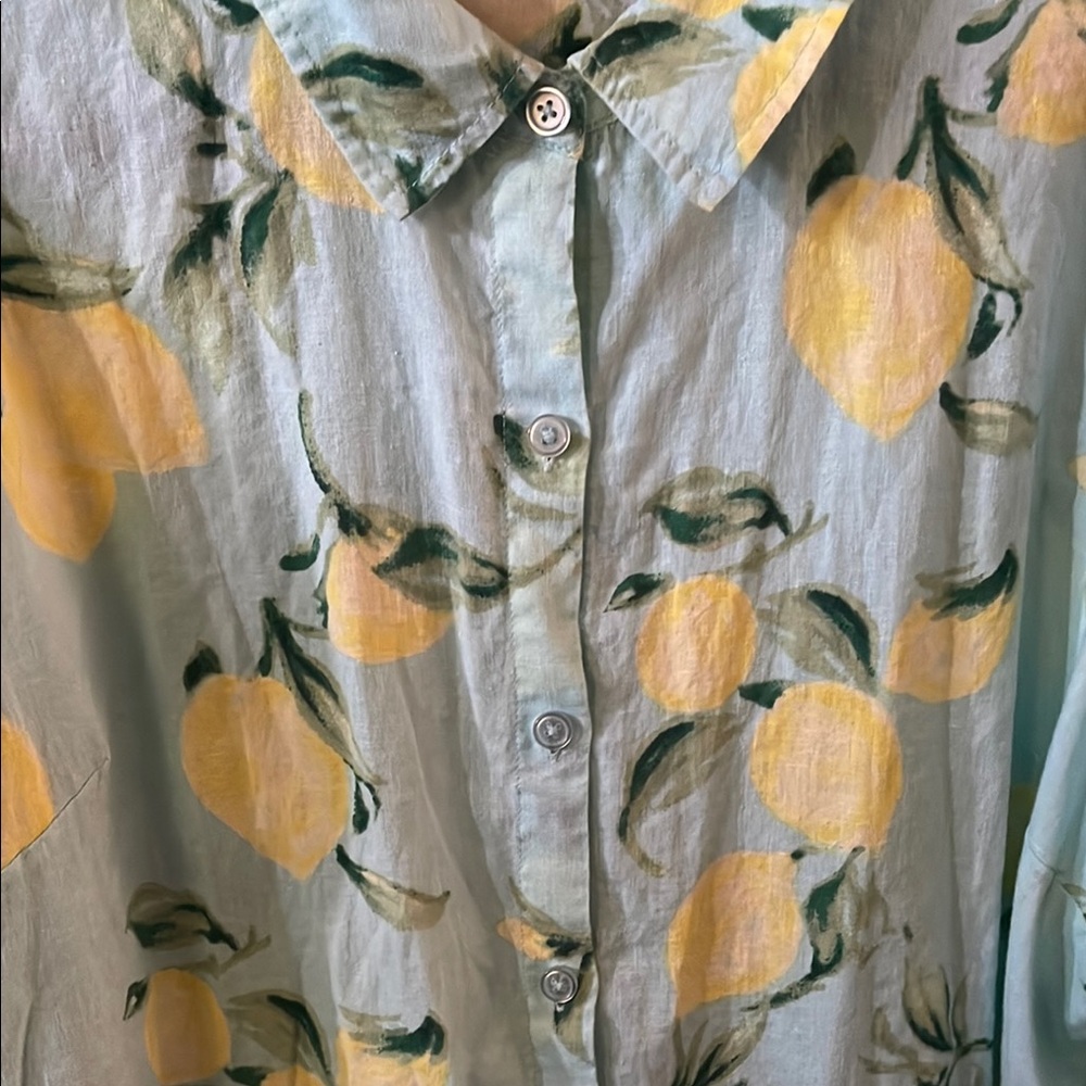 Belle by Kim Gravel Linen Lemon Print Button-Up Shirt- SZ XL- EUC - Picture 3 of 6
